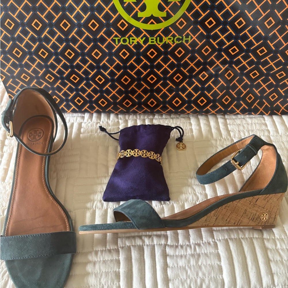 Tory Burch Green Wedge Sandals